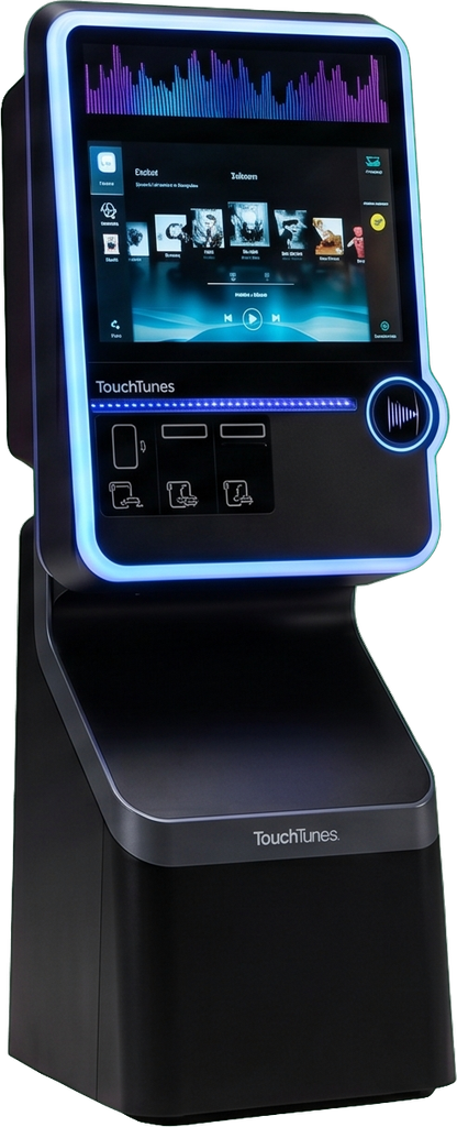 TouchTunes digital jukebox with full-color touchscreen and mobile-app requests
